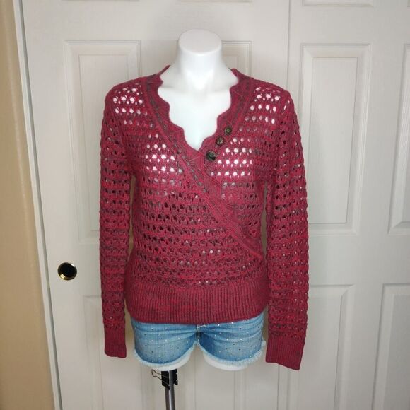 Anthropologie Nick & Mo crochet faux wrap V-neck sweater sz S - Picture 1 of 7